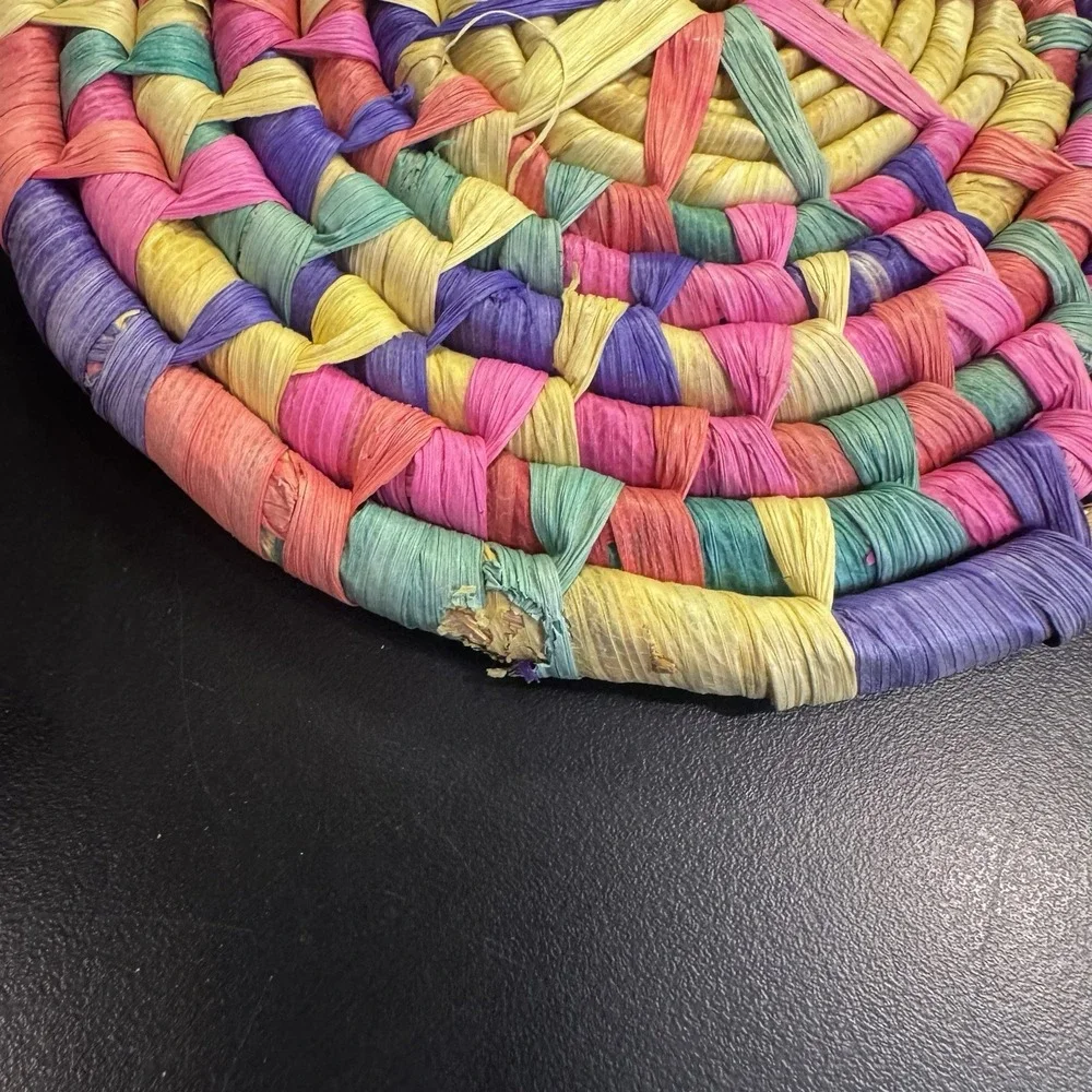 Mexican Palma Round Coiled Trivets (4) Rattan approx 6.5